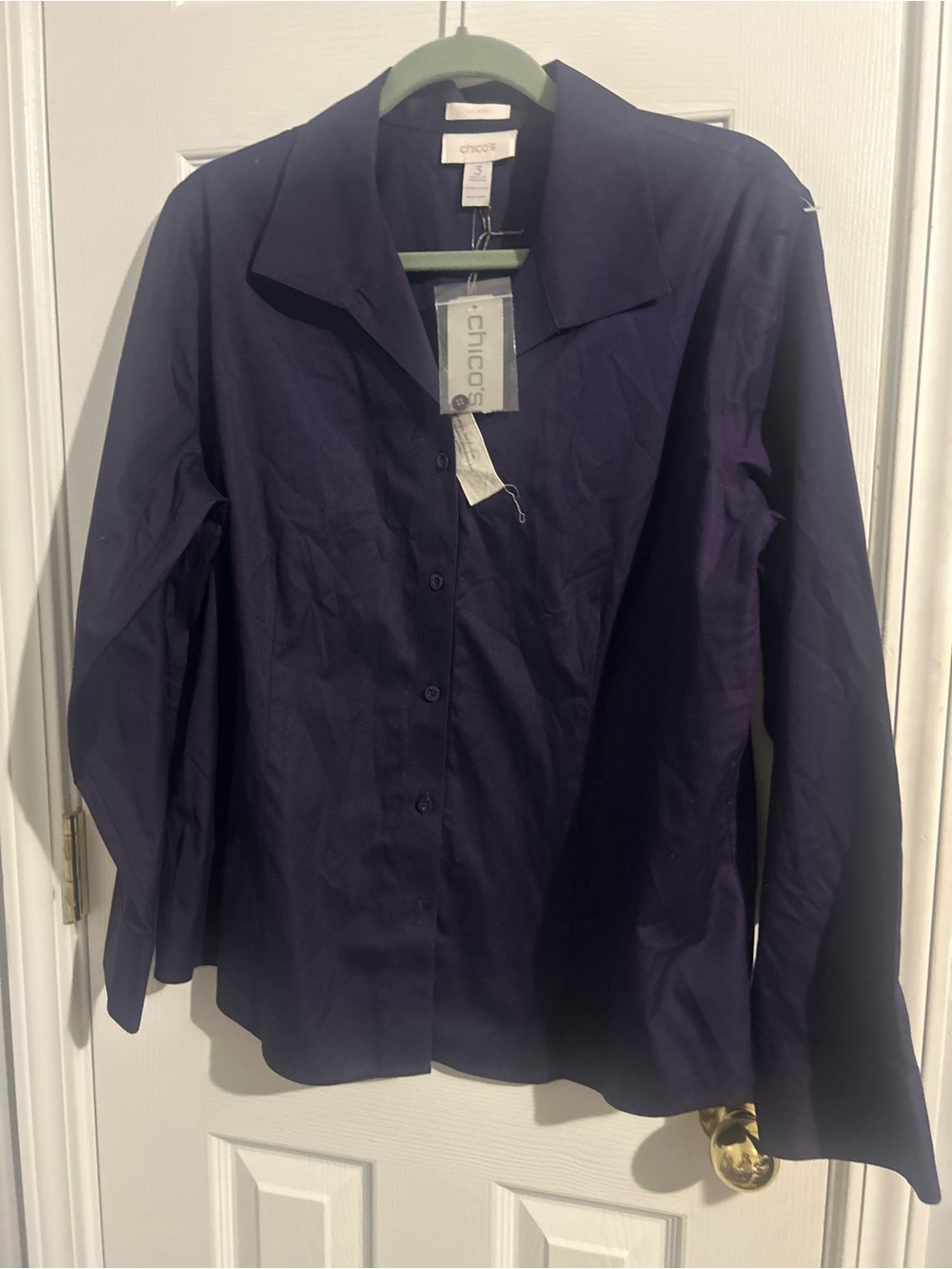 Chico's No Iron Deep Purple Button-Front Dress Shirt